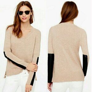 J. Crew Cashmere Blend and Leather Panel V-Neck Sweater Size XS Style 05146 Knit